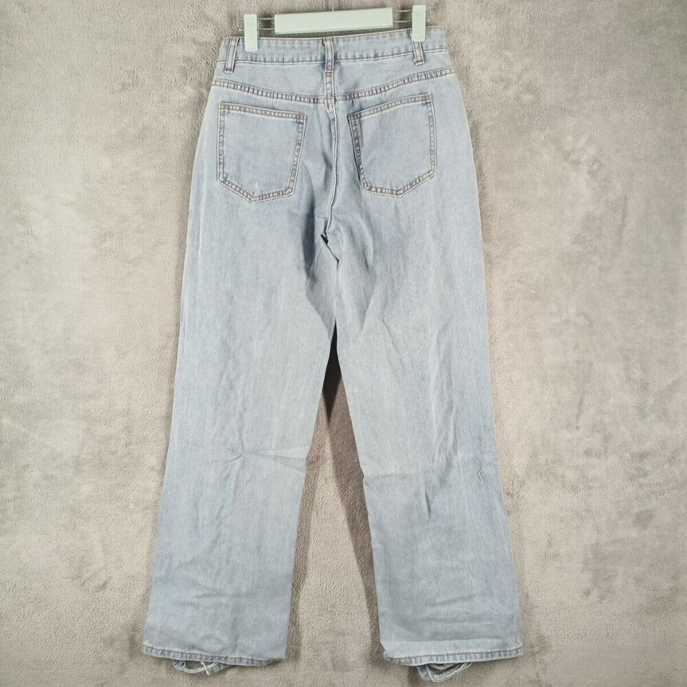 NWT SHEIN Wide Leg Hi-Rise Distressed Jeans Waist 26" Stone Wash Cotton Twill - Picture 8 of 12